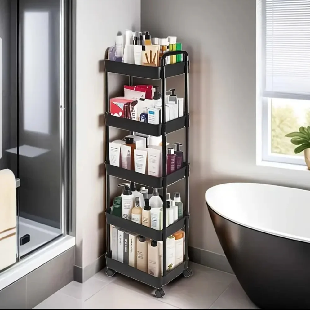 5-Tier Black Rolling Storage Cart - No hooks 🪝 included